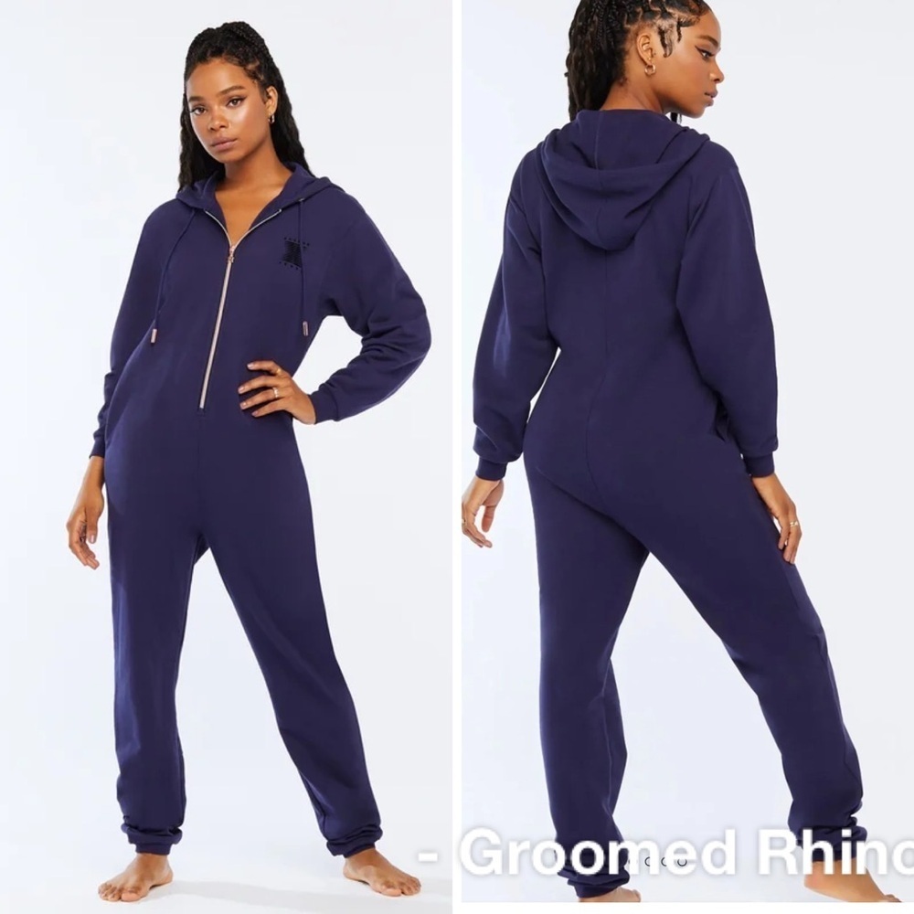 Savage X Fenty Forever Navy Fleece Hooded Onesie Jumpsuit Size 2X